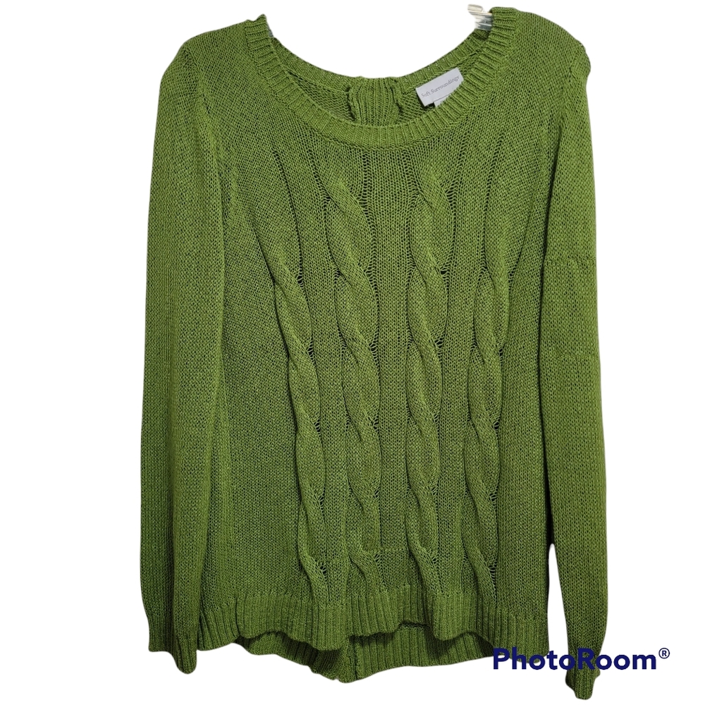 Soft Surroundings Chartreuse Green Cable Knit Medium
